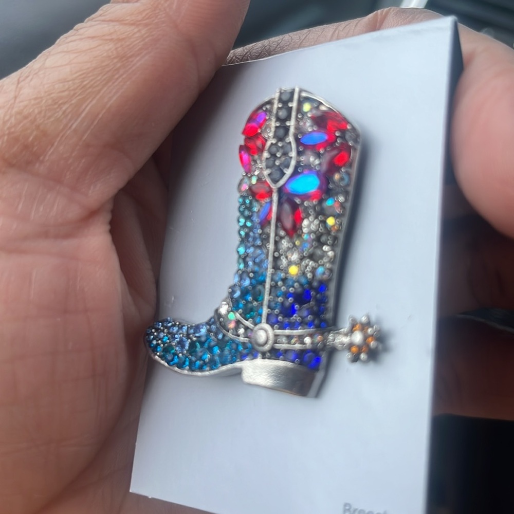 Silver and Blue Rhinestone Cowboy Boot Brooch NWT - Picture 4 of 10